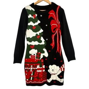 Knit Teddy Bear Holiday Sweater Dress Small